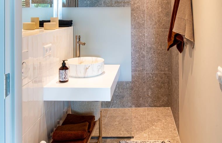 Modern bathroom in Holiday home in Sint Agatha, North Brabant with stylish finish.