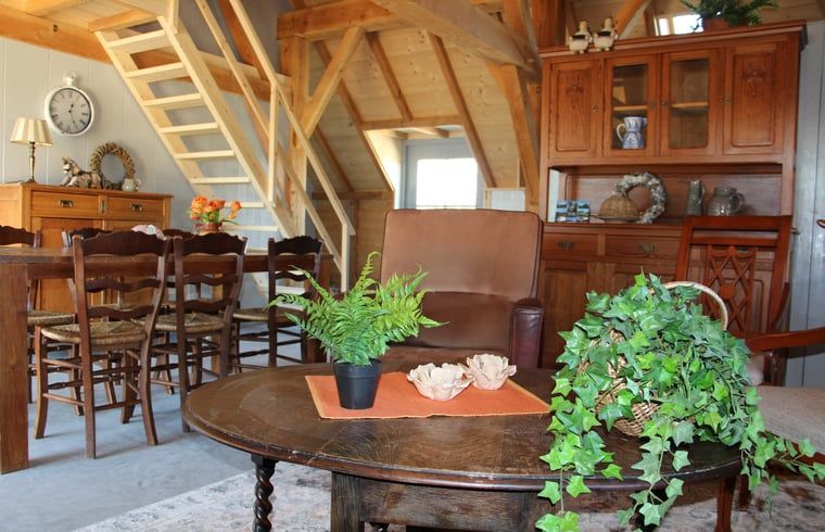 Ruime woonkamer in vakantiehuisje in Breda met houten interieur, West Brabant, Noord Brabant.