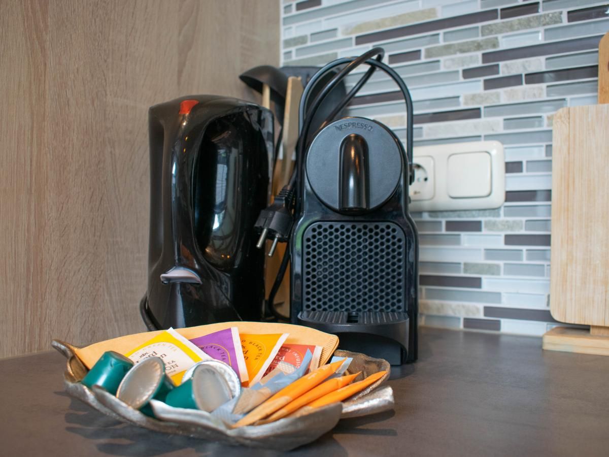Nespresso machine in the kitchen of Villa Bianco in Alphen, North Brabant.