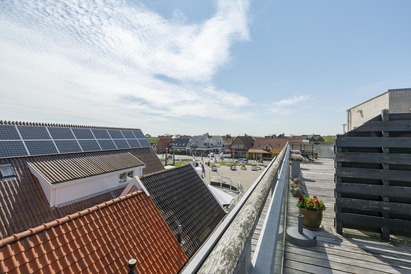 Panoramic view from the terrace of Dorpsplein 23E Callantsoog vacation home, North Holland.