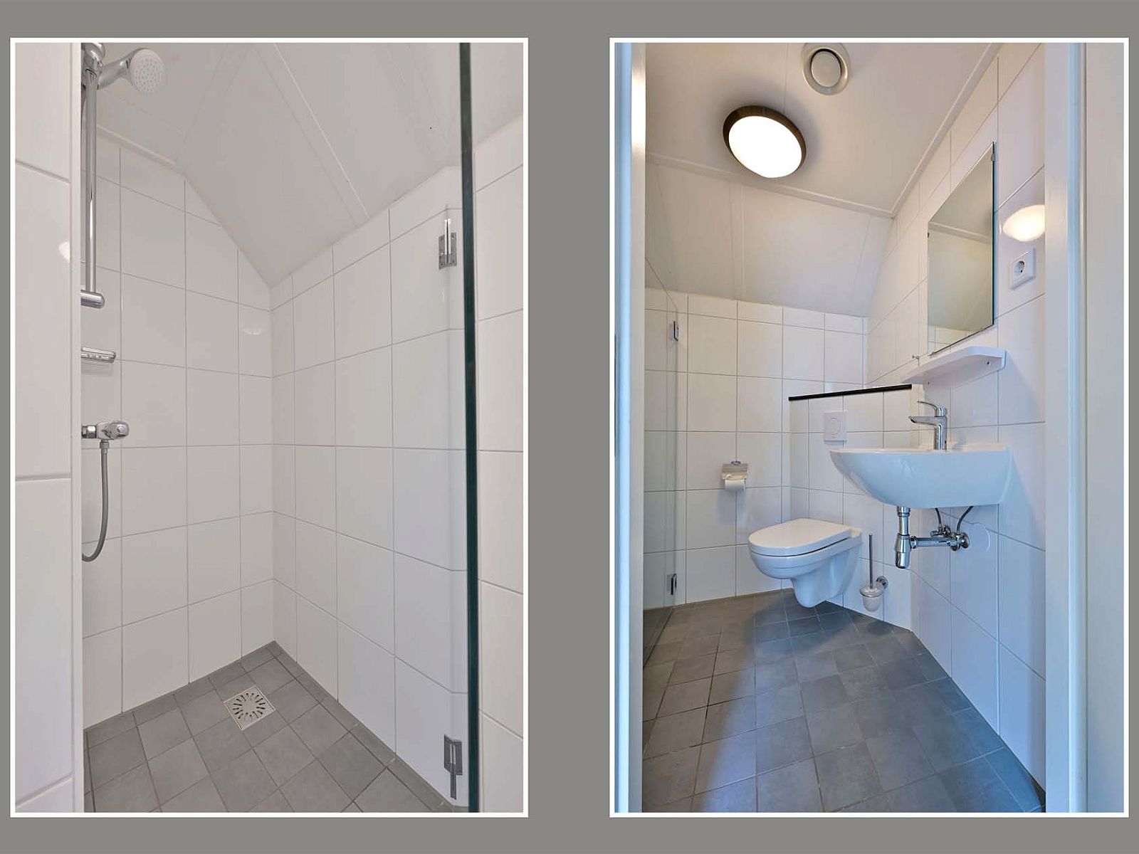 Badkamer en toilet op bovenverdieping in vakantiehuis Julianadorp aan Zee.