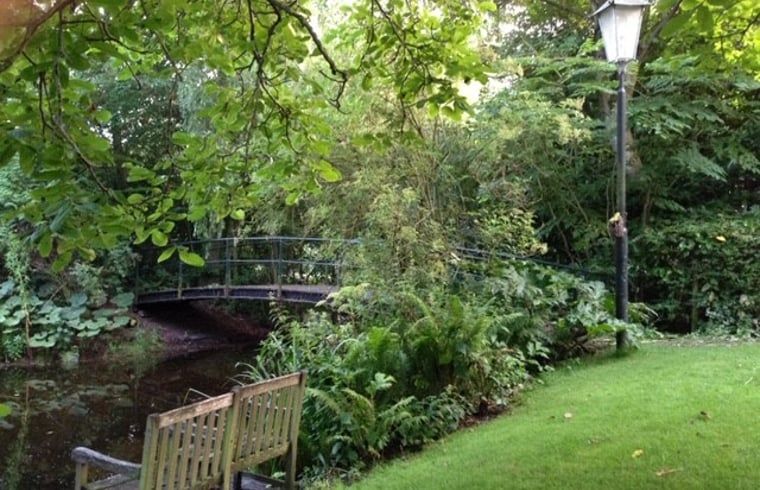 Romantic bridge at Holiday home in Andijk, surrounded by lush nature and tranquility.