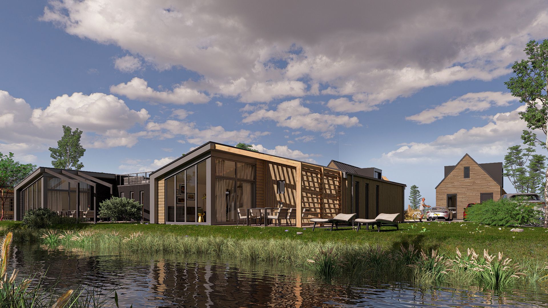 Chalet in Enkhuizen, een modern vakantiehuis aan de IJsselmeerkust met uitzicht op het water en omringd door natuur.