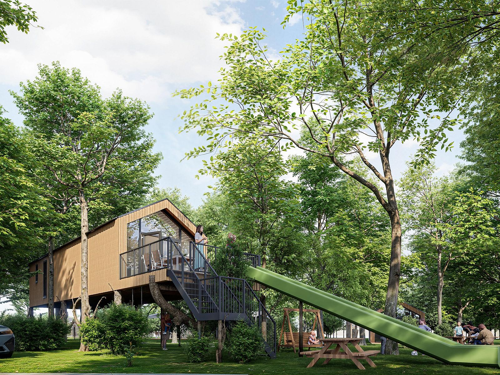 Freistehendes Haus in Enkhuizen, Nordholland, umgeben von grner Natur mit Terrasse und Rutsche fr einen entspannten Urlaub.