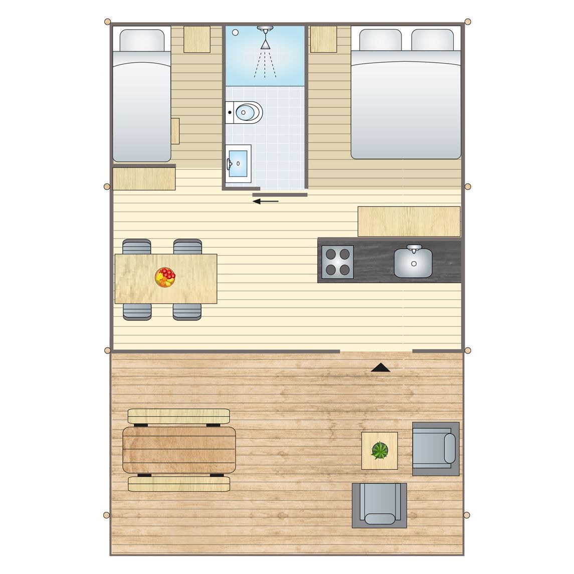 2-4-Personen-Safarizelt 2-4ST mit Veranda in Huizen, IJsselmeerkueste, Nordholland, umgeben von gruener Natur.
