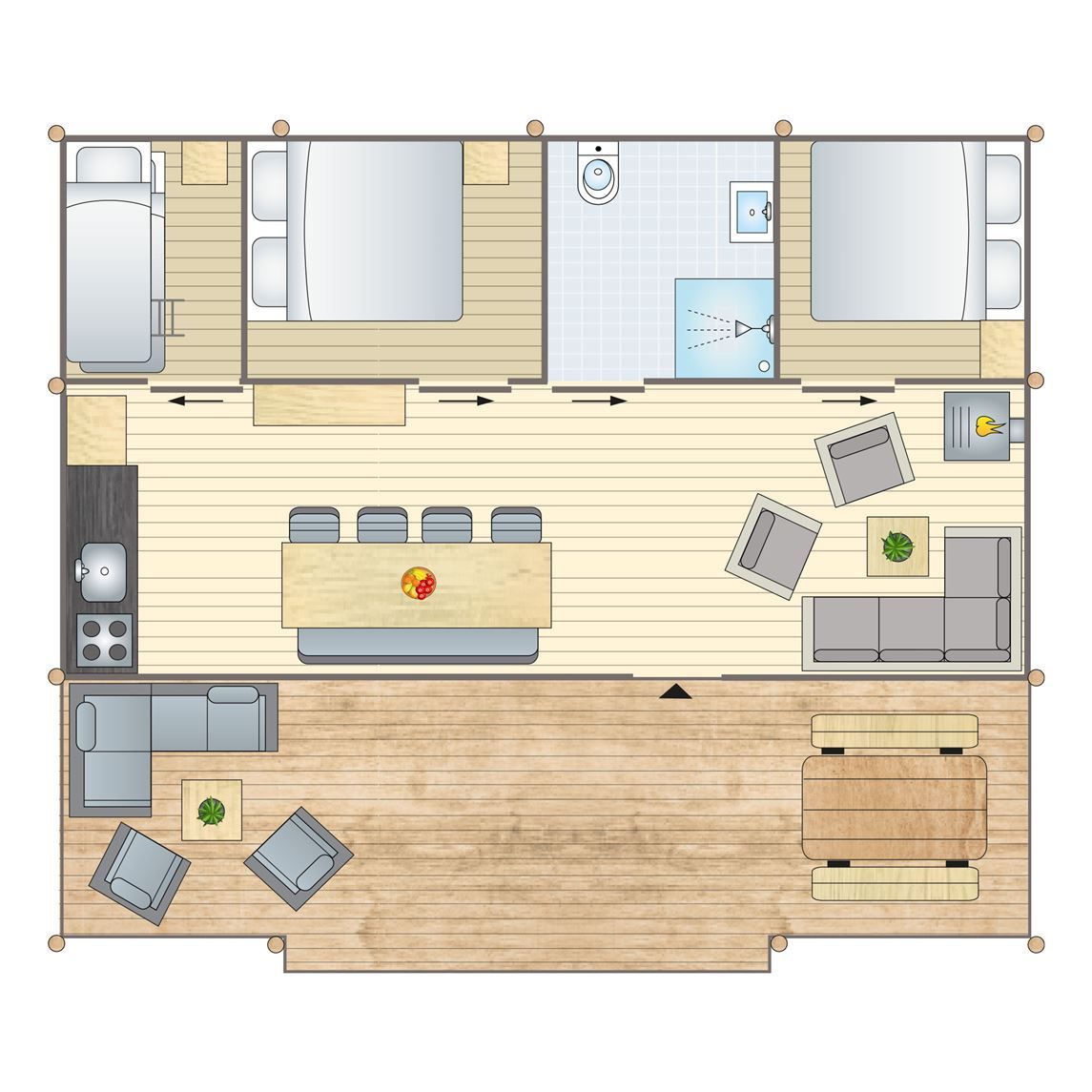 6-8-persoons safaritent 6-8ST in Huizen, Noord-Holland, met houten veranda omgeven door natuur.