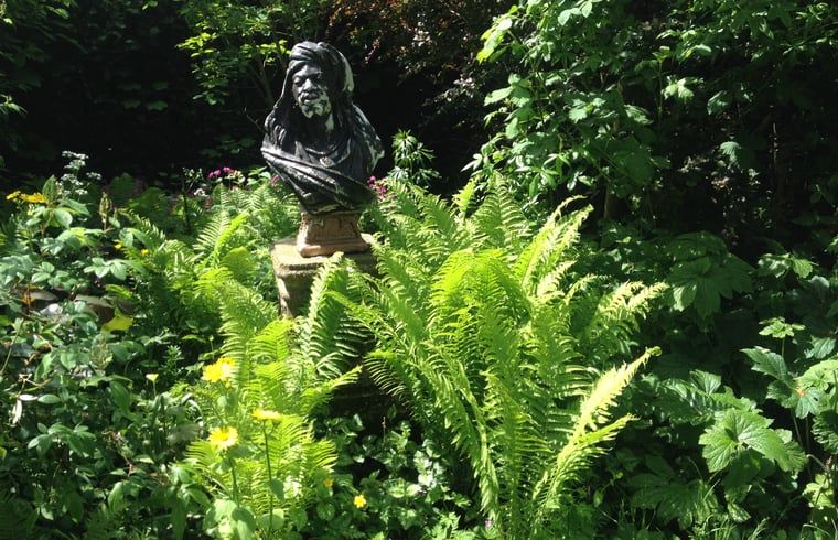 Beeldhouwwerk in de tuin van Vakantiehuis in Edam, een unieke ervaring in IJsselmeerkust.