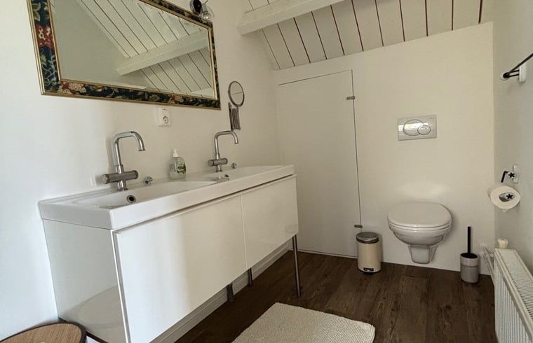 Elegantes Badezimmer mit modernen Annehmlichkeiten in Cottage in Anna Paulowna, Ferienhaus in Nordholland.