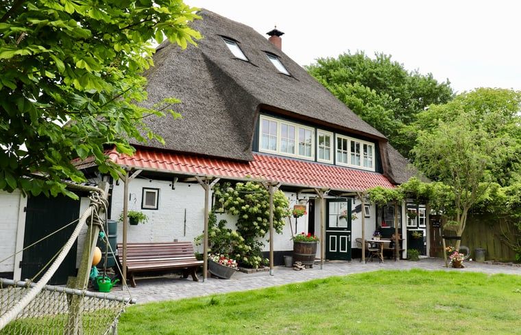Holiday home in Schoorl, North Holland, with a thatched roof and green garden, ideal for a relaxing stay in nature.