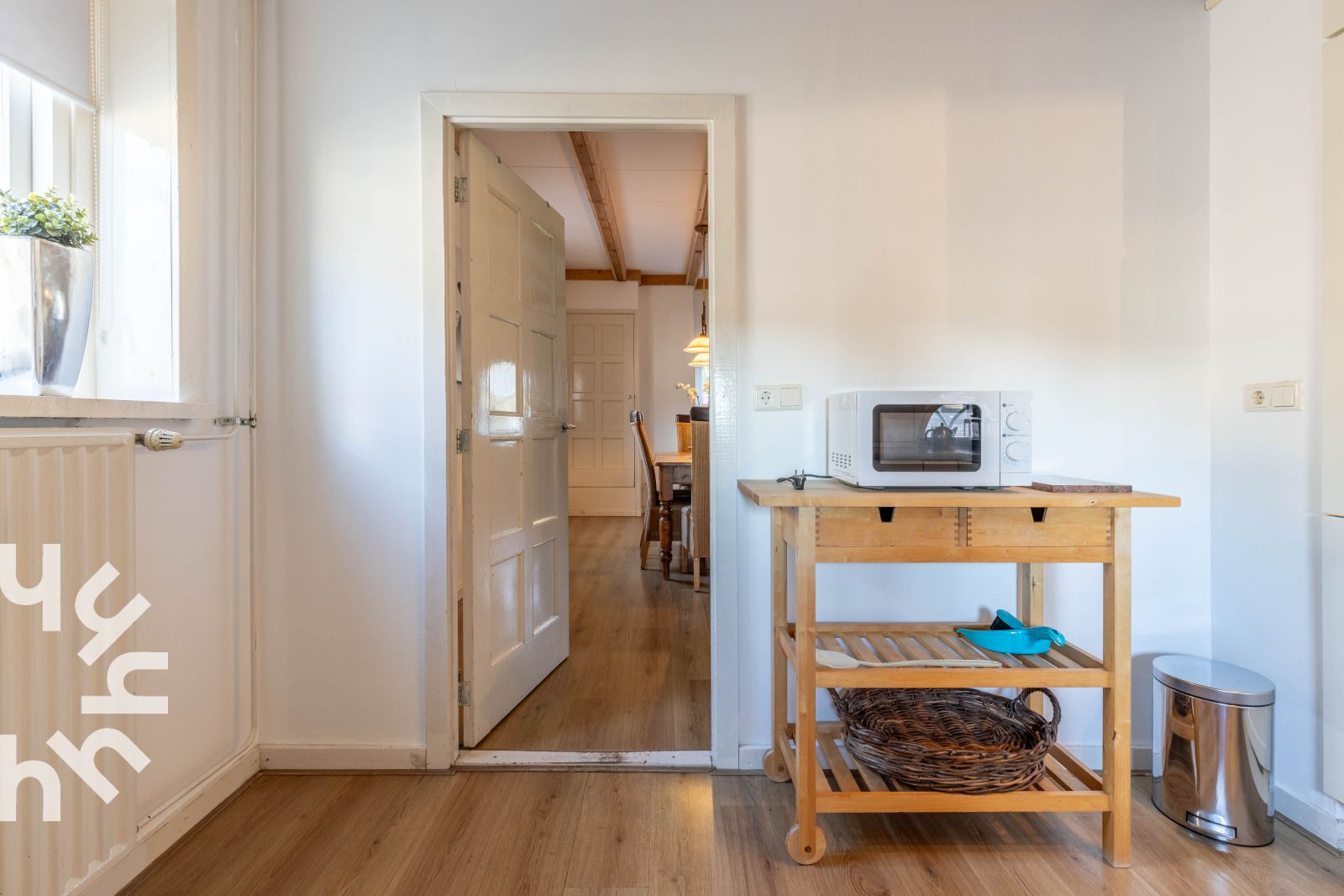 Waschkueche mit Waschmaschine im Ferienhaus NH225 in Loosdrecht, Nordholland.