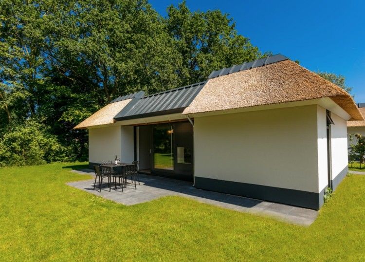 4-persoons Trompenburgh vakantiehuis met rieten dak in Loosdrecht, Noord-Holland, omgeven door groen en rust.