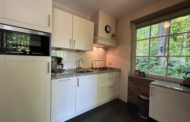 Vakantiehuis in Nutter, moderne keuken met uitzicht op natuur in vakantiehuis Twente, Overijssel.