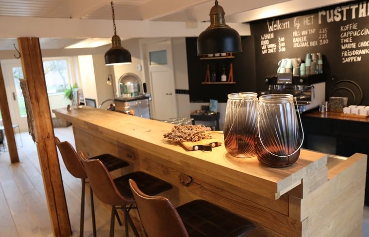 Gezellige bar in Vakantiehuis in Reutum, Twente, Overijssel met houten interieur en sfeervolle verlichting.