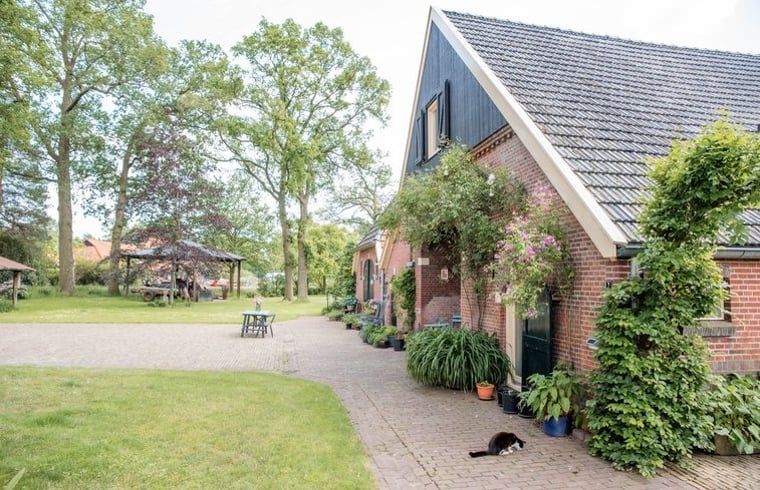 Vakantiehuisje in Diepenheim met groene tuinen en charmante bakstenen gevel.