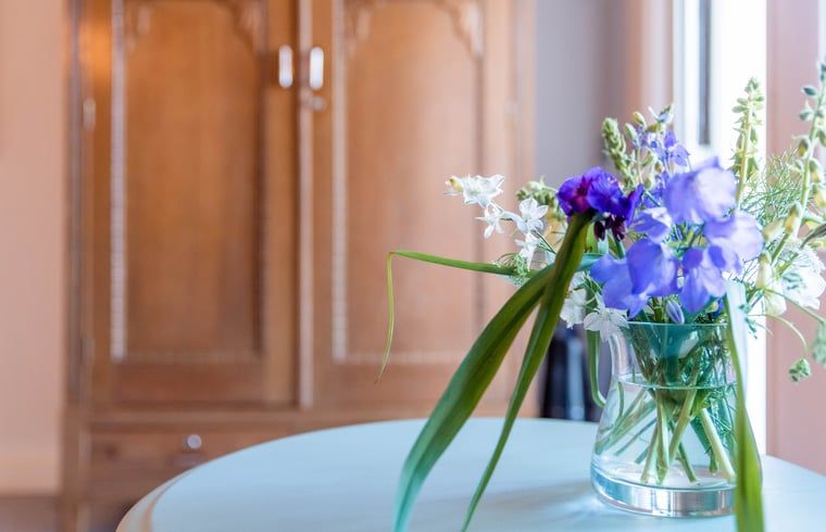 Verse bloemen in vakantiehuisje in Diepenheim, brengen kleur in de ruimte.