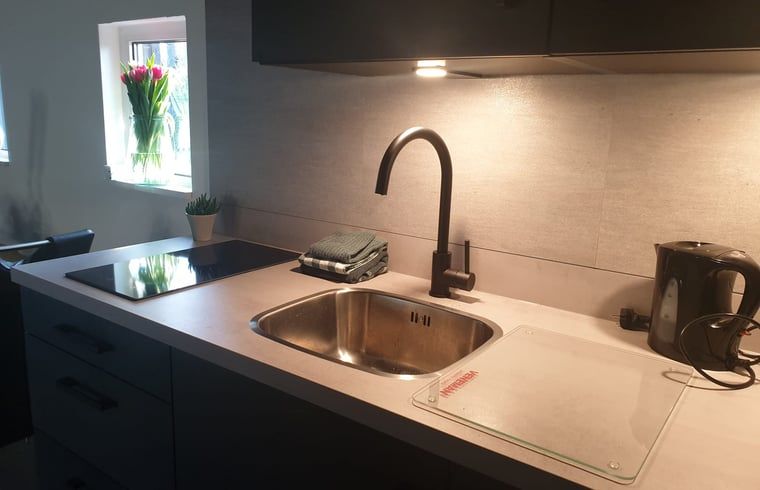 Moderne keuken in Huisje in Westerhaar-Vriezenveensewijk, Twente, Overijssel, voorzien van alle gemakken voor een comfortabel verblijf.