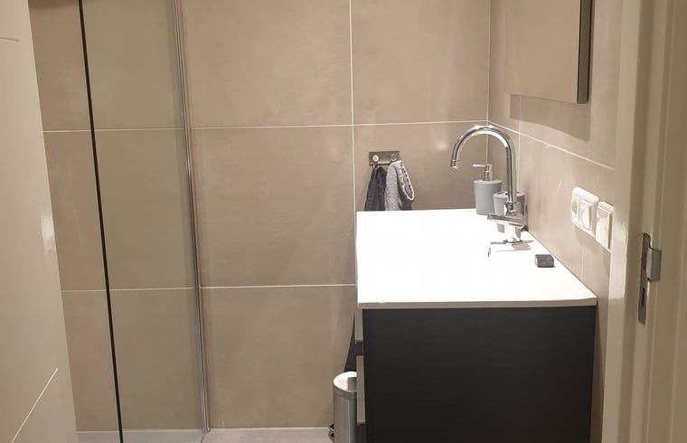 Stijlvolle badkamer in vakantiehuis Huisje in Westerhaar-Vriezenveensewijk, Twente, met moderne voorzieningen.