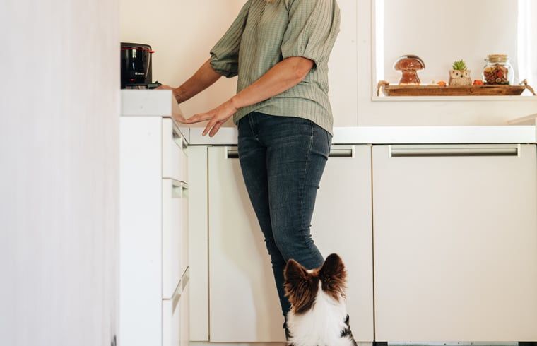 Keuken van Huisje in Markelo, vakantiehuis in Twente, Overijssel, met een gezellige binnenruimte en huiselijk comfort.