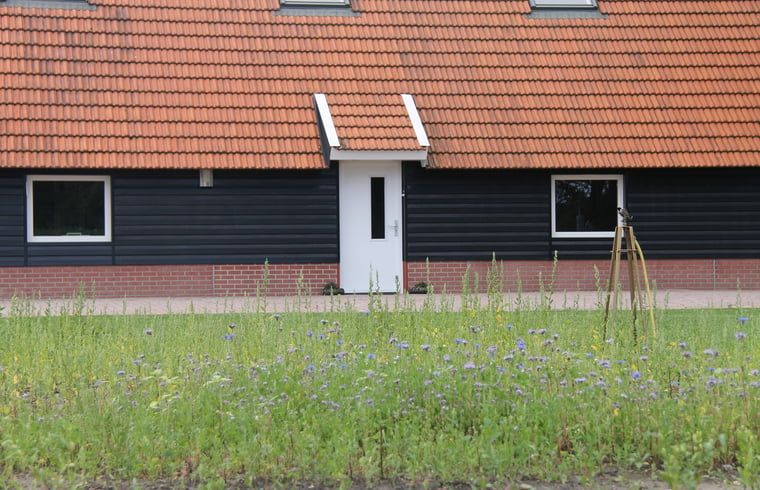 Front facade of vacation home in Denekamp, Twente, with flowers in the front garden. Cozy vacation home in Overijssel.