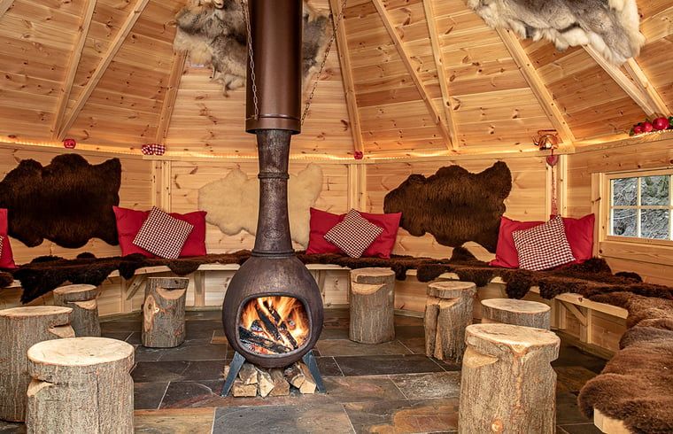 Gezellige binnenruimte van Huisje in Losser, Twente, met knusse open haard en houten inrichting voor een warme vakantiebeleving.