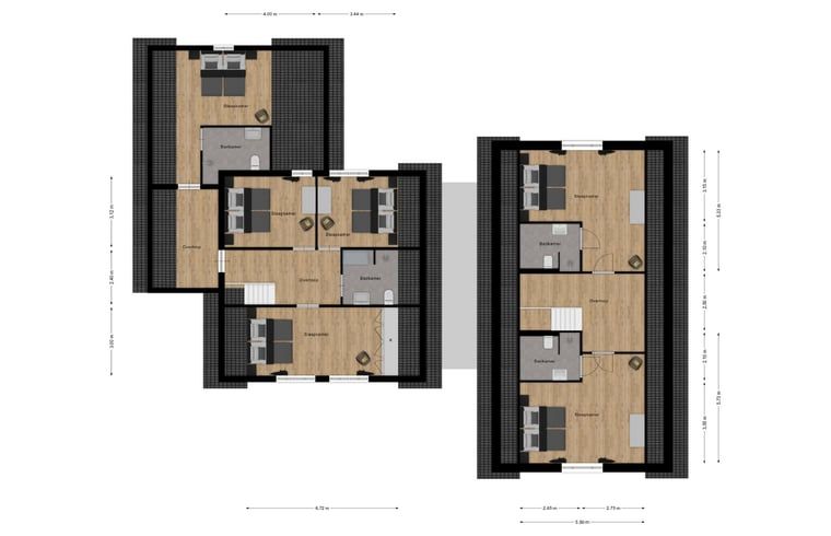 Plattegrond van Huisje in Losser, een ruim vakantiehuis in Twente, Overijssel met meerdere slaapkamers en gezellige leefruimtes.