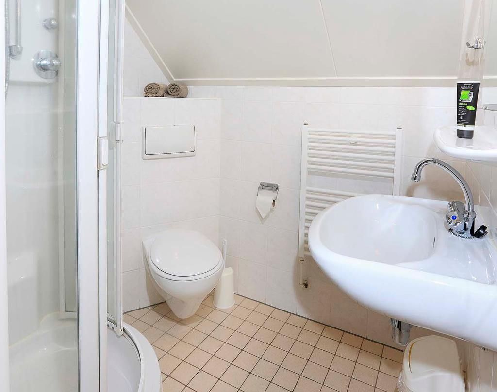 Modern bathroom with shower in Boshuus Wellness vacation home, Deurningen, Overijssel.