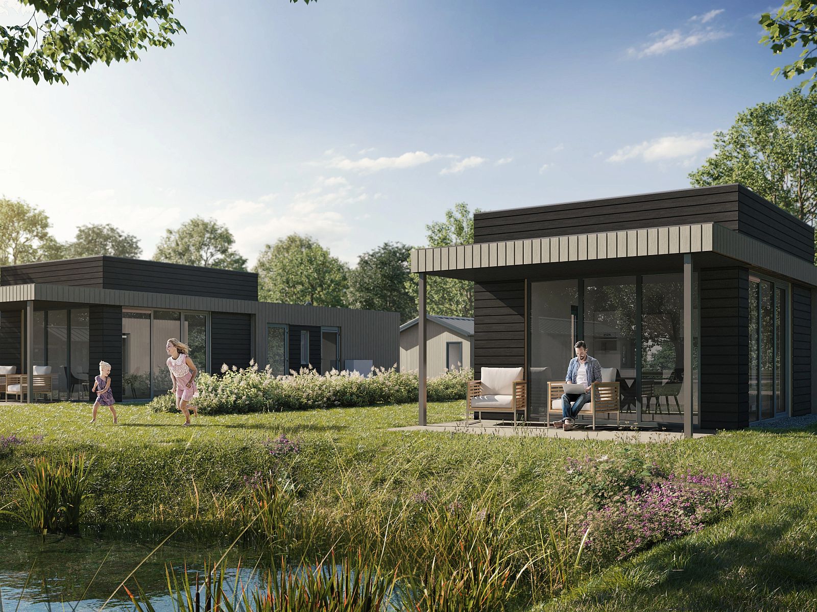 Moderne keuken en eetruimte in Sallandse Heuvelrug 2-persoons woning, Hoge Hexel, Twente, Overijssel.