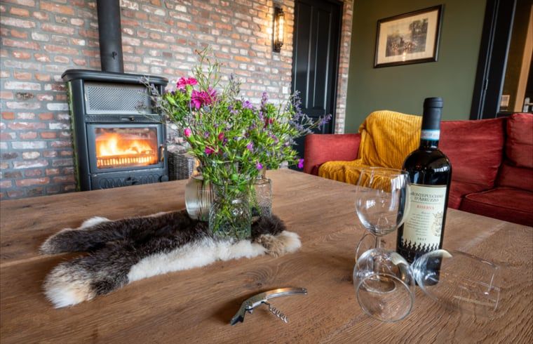 Geraeumiges, modern eingerichtetes Esszimmer in einem Ferienhaus in Glane, Twente, Overijssel.