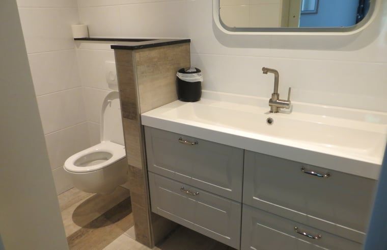 Sauberes und modernes Badezimmer im Ferienhaus in Boekelo, Twente, ausgestattet mit allen Annehmlichkeiten.