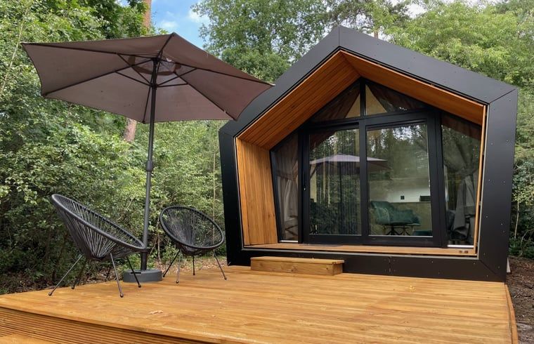 Geniessen Sie die Ruhe auf der Veranda des Ferienhauses in Holten, das im gruenen Salland in Overijssel liegt.