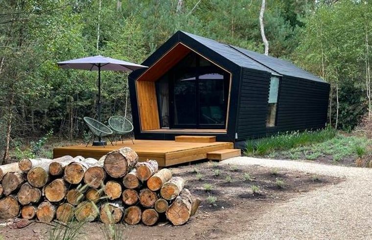 Ferienhaus in Holten, ein charmantes Ferienhaus in den Waeldern von Salland, Overijssel, mit einer einladenden Terrasse und einer natuerlichen Umgebung.