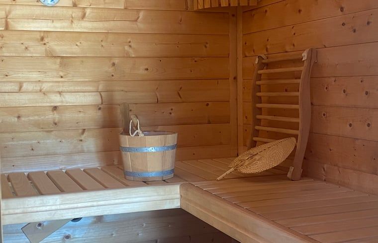 Wooden interior of sauna at Holiday home in Wijhe, Salland, Overijssel.