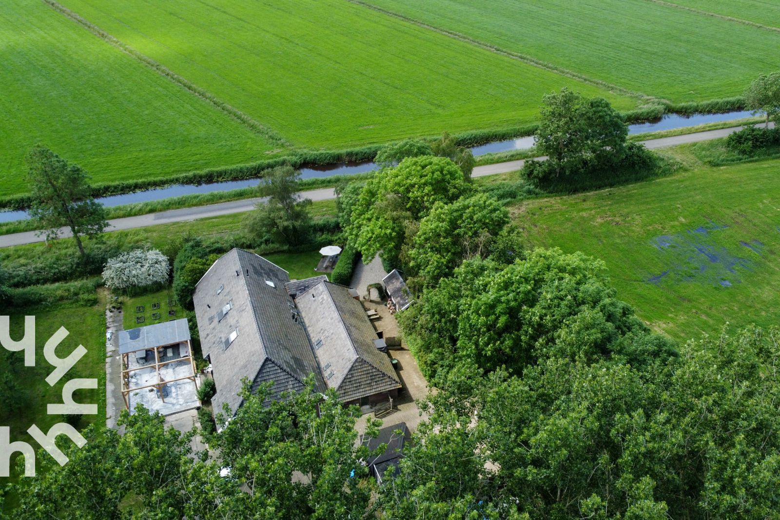 Rustige omgeving van OV529 vakantiehuis in Zwolle, Salland, met kanaal en groen.