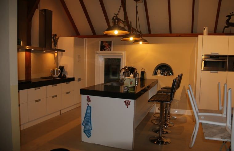 Modern kitchen in cottage in Heeten, Overijssel, with spacious kitchen island.