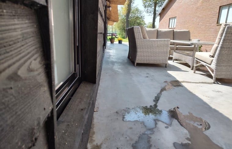 Sunny terrace with view at Holiday home in Nieuwleusen, Salland, Overijssel.