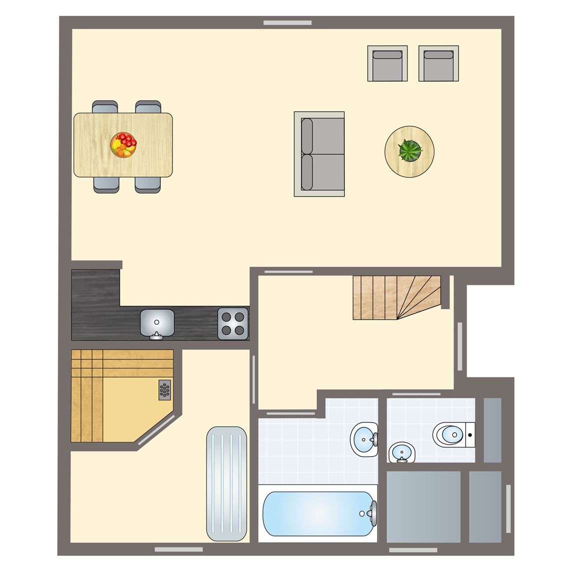 Erdgeschossplan Landgoed De Hellendoornse Berg 4-Personen-Bungalow Boere, Haarle Hellendoorn, Salland, Overijssel.