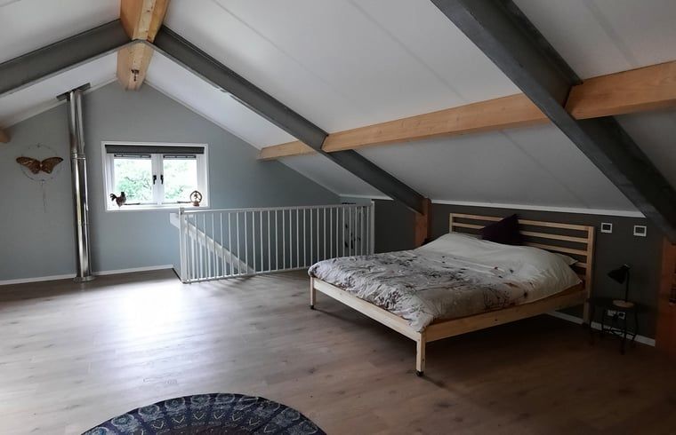 Spacious bedroom in Holiday Home in Wesepe, Salland with wooden beams and serene atmosphere.