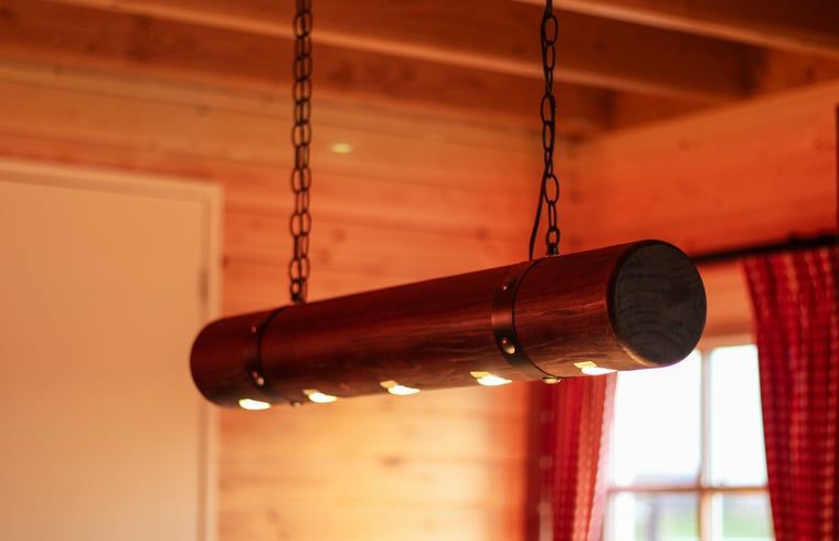 Stylish wooden lamp in Cottage in Hasselt, vacation home with character in Salland, Overijssel.