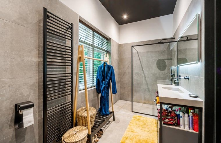 Luxe badkamer in Vakantiehuis in Diepenveen, met moderne douche en stijlvolle inrichting in Salland.