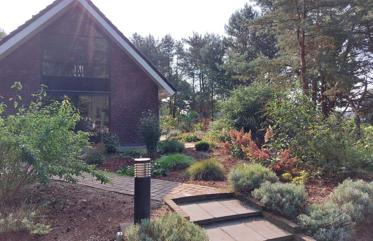 Front garden of Holiday Home in Ommen, Vecht region, Overijssel, with flowering plants.