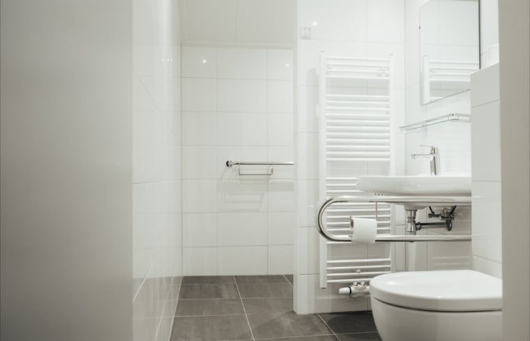 Geraeumiges Badezimmer im Ferienhaus in Ommen, Overijssel.