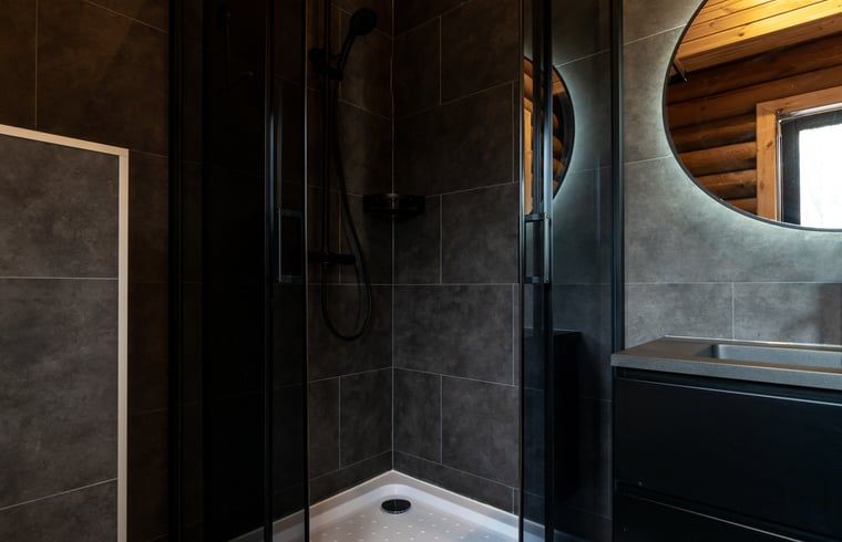 Stijlvolle douche in Vakantiehuis in Ommen, een comfortabel verblijf in de Vechtstreek, Overijssel.