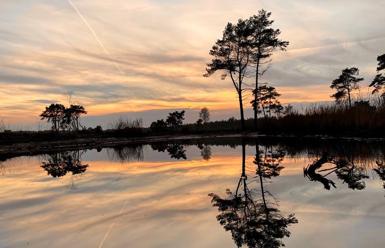 Atemberaubender Sonnenuntergang am See in der Naehe des Ferienhauses in Beerze, Region Vechta