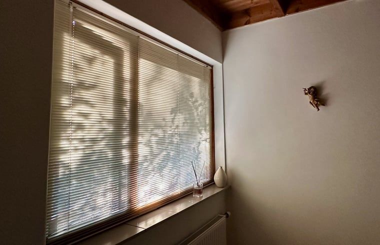 Lichtinval door jaloezieen in Vakantiehuis in Dalfsen, serene sfeer in Overijssel.