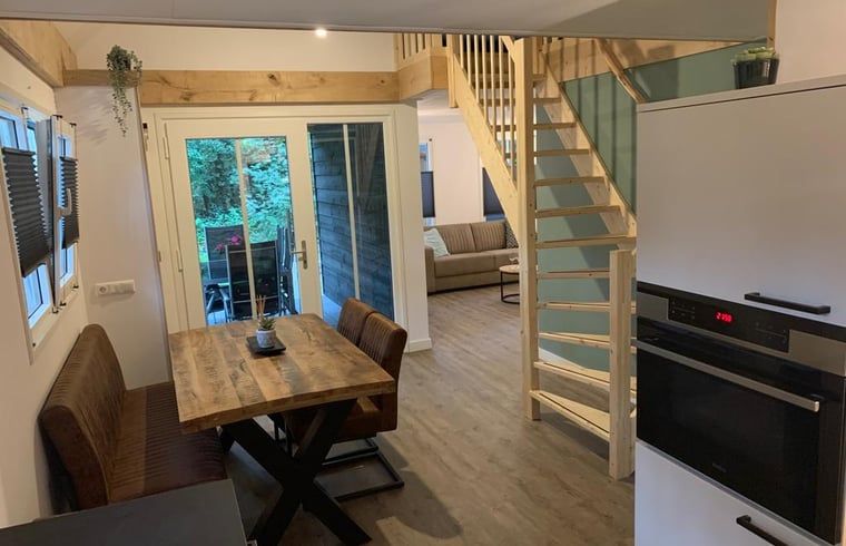 Open kitchen and dining area in Holiday cottage in Marienberg, Vechtstreek, Overijssel.