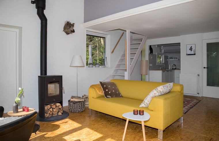 Comfortabele woonkamer in Vakantiehuisje in Stegeren, ideaal voor ontspanning in de Vechtstreek, Overijssel.