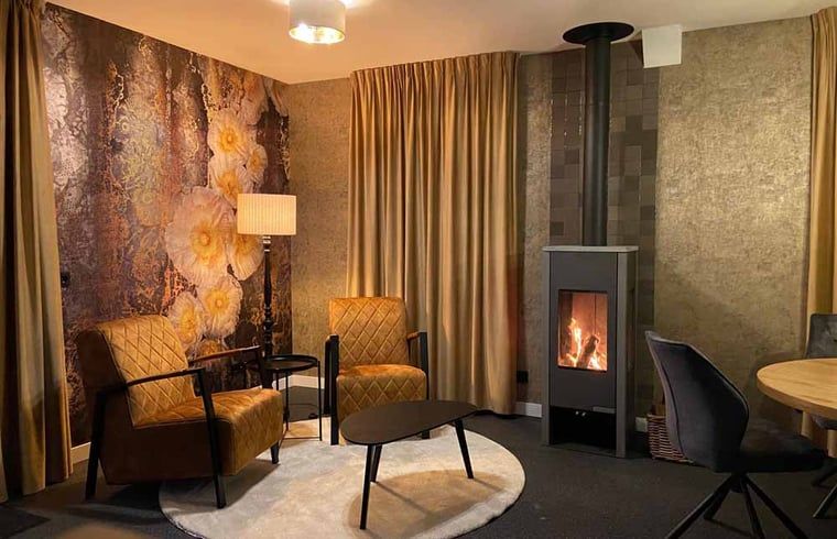 Cozy sitting area with fireplace in Cottage in Kloosterhaar, Vechtstreek, Overijssel.