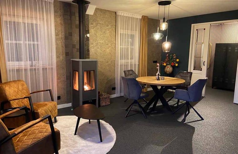 Dining area with modern furnishings in Holiday home in Kloosterhaar, Vechtstreek, Overijssel.