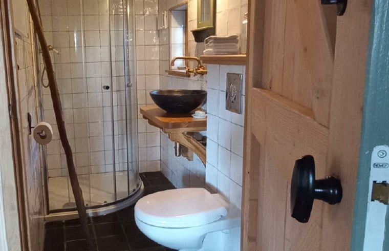 Moderne badkamer van vakantiehuis in Brucht, Vechtstreek, Overijssel met luxe voorzieningen.