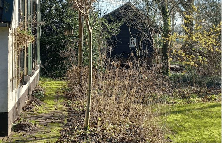 Rustieke tuin van vakantiehuis in Brucht, Vechtstreek, Overijssel met groene omgeving.